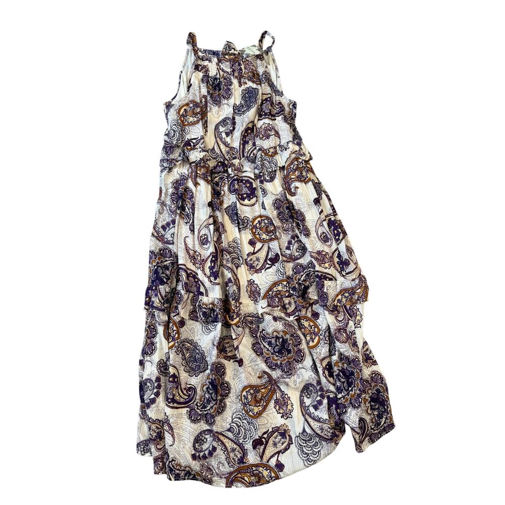 Band of the Free Liliane Purple Paisley Boho Casual Tiered Maxi Airy Dress L - Picture 2 of 5
